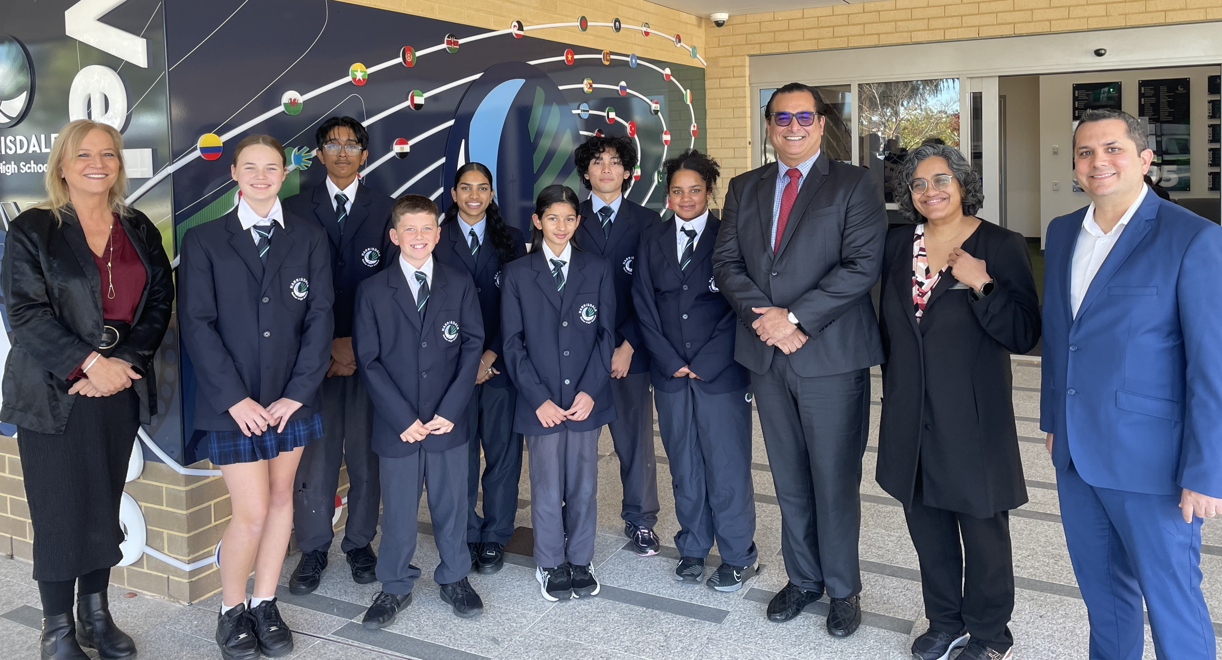 Yaz with the Principal, Student Council, P&C President, and Board Chair of Harrisdale Senior High School