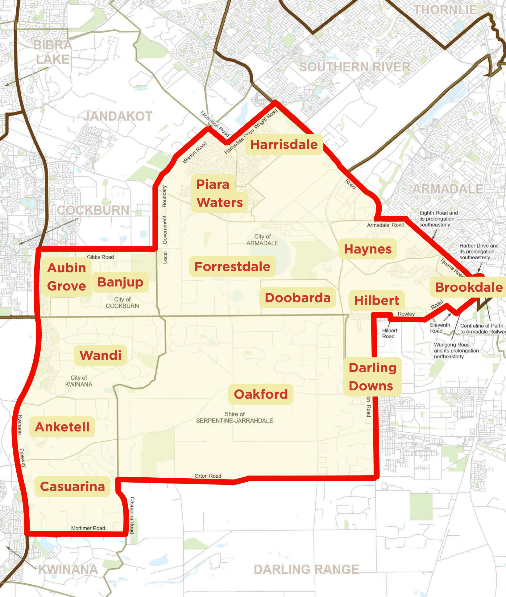 A map of the Oakford electorate
